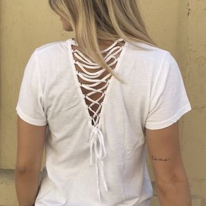 LNA Clothing White Lace-up Tee
